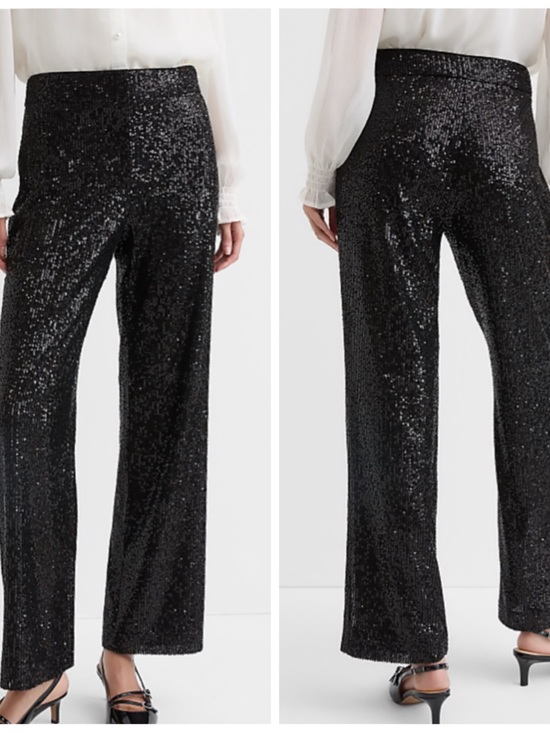 LOFT Pants - NEW LOFT Petite Sequin Straight Pants Black 14 Petite NWT